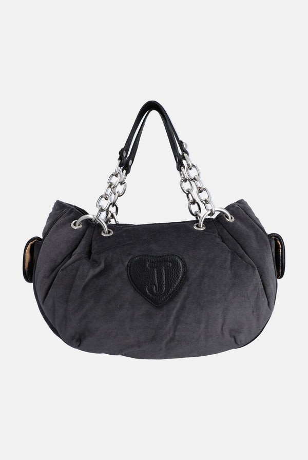 Grey Chain Handle Daydreamer Crest Velour Bag