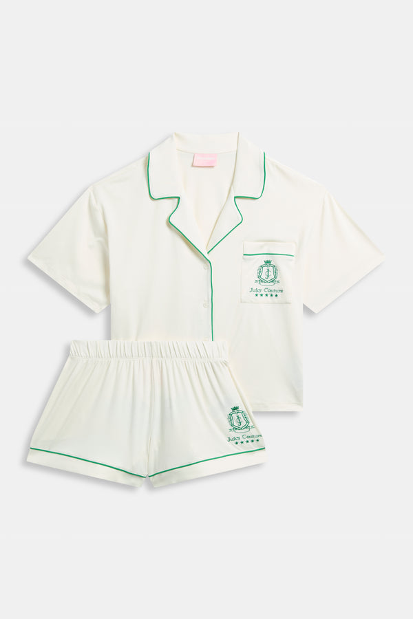 Displays the Marshmallow 'Juicy' Branded short sleeve pyjama set 