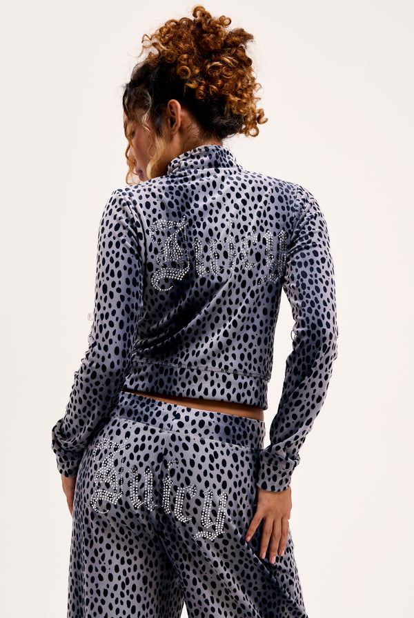 BLACK CHEETAH ZIP-THROUGH VELOUR TRACK TOP