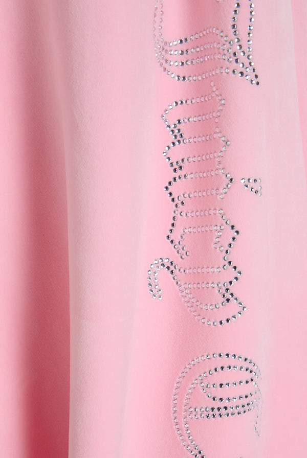 JUICY PINK OUTLINE DIAMANTÉ WIDE LEG VELOUR TRACK PANT