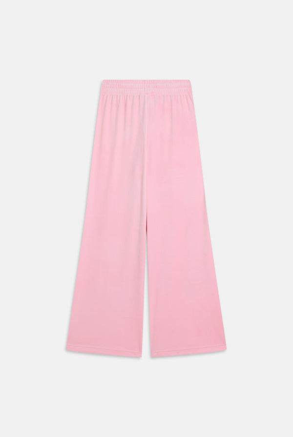 JUICY PINK OUTLINE DIAMANTÉ WIDE LEG VELOUR TRACK PANT
