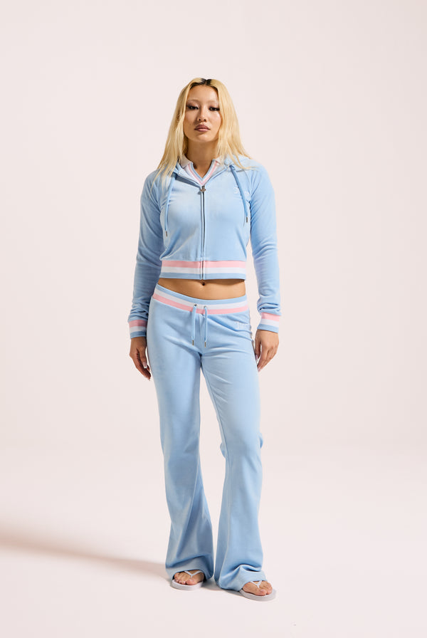 POWDER BLUE RECYCLED VELOUR LOW RISE TRACK PANT