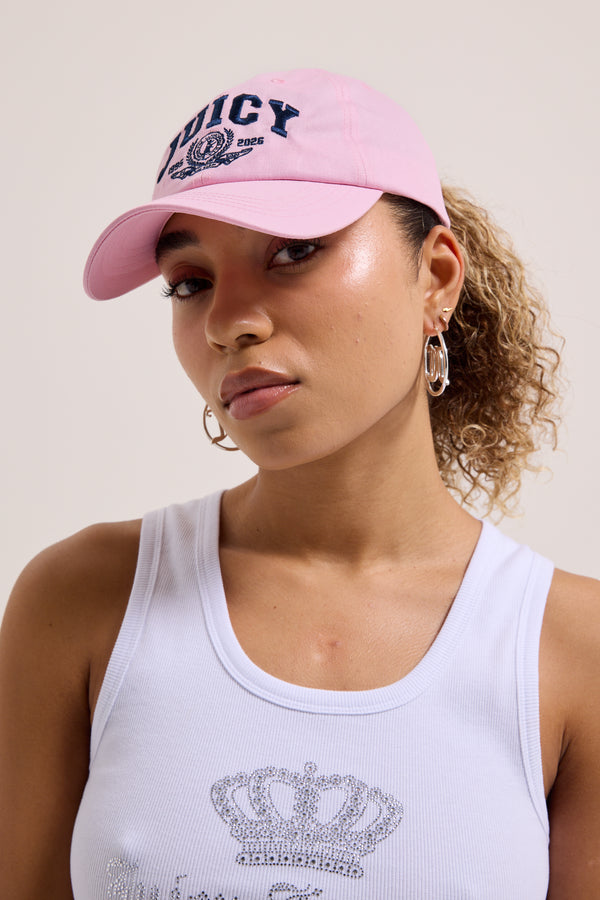 Displays a model wearing the Cherry Blossom 'Juicy' branded embroidered crest cap 