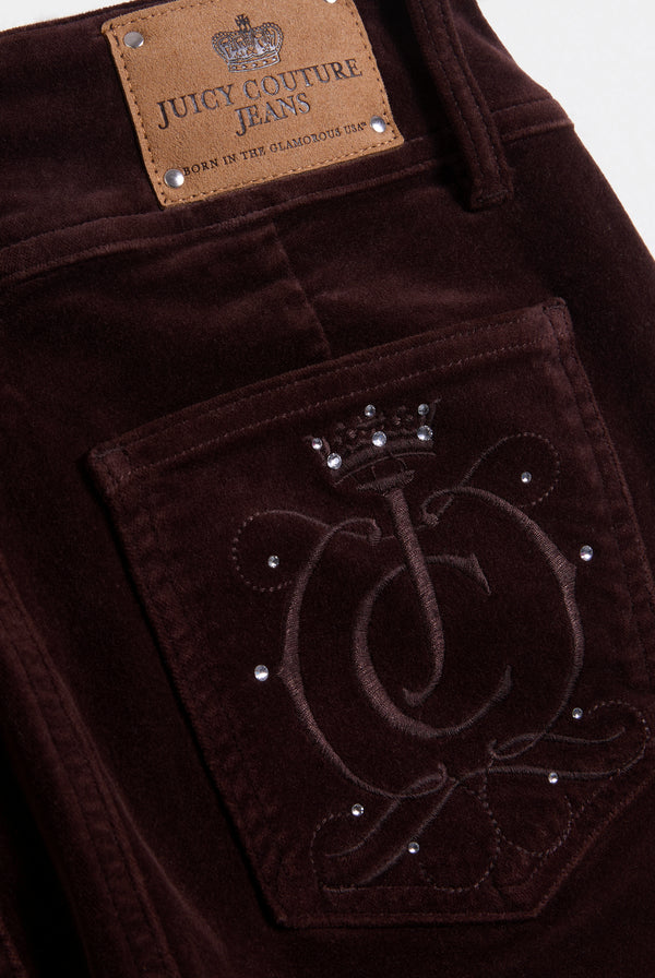 JAVA CREST VELOUR DENIM LOW RISE FLARE JEANS