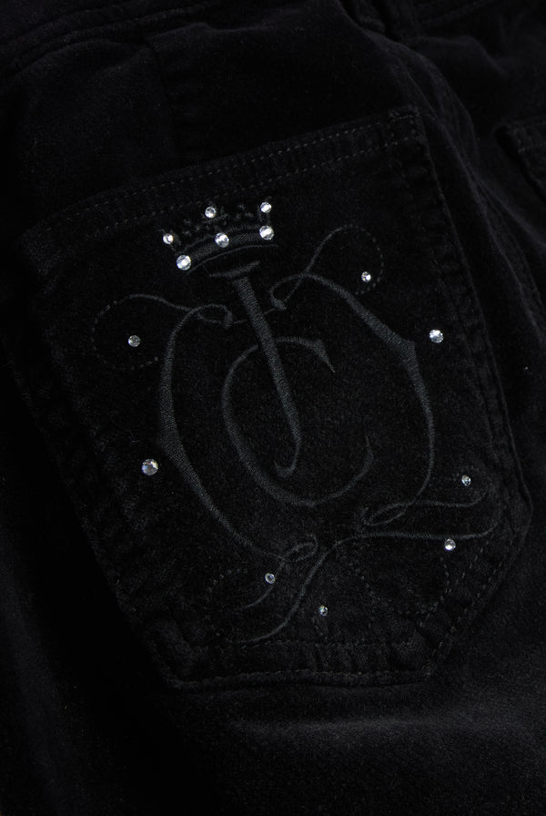 Washed Black Velour Denim Low Rise Flare Jeans