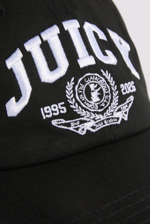 Displays the Black 'juicy' branded crest embroidered cap 