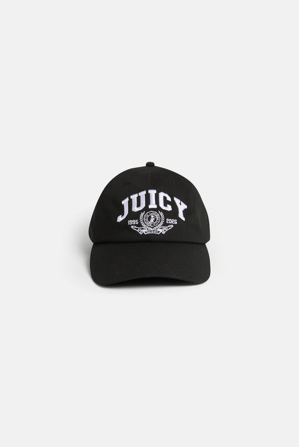 Displays the Black 'juicy' branded crest embroidered cap 