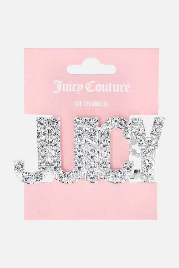Displays the Crystal Silver 'Juicy' branded juicy hair clip featuring the packaging 