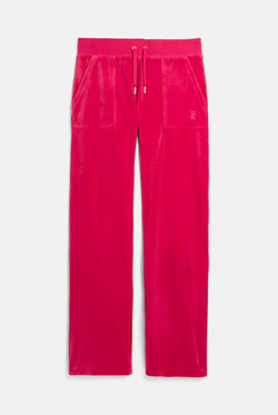 Displays the Persian Red / Gold 'Juicy' branded Classic Velour Del Ray Pocketed Bottoms