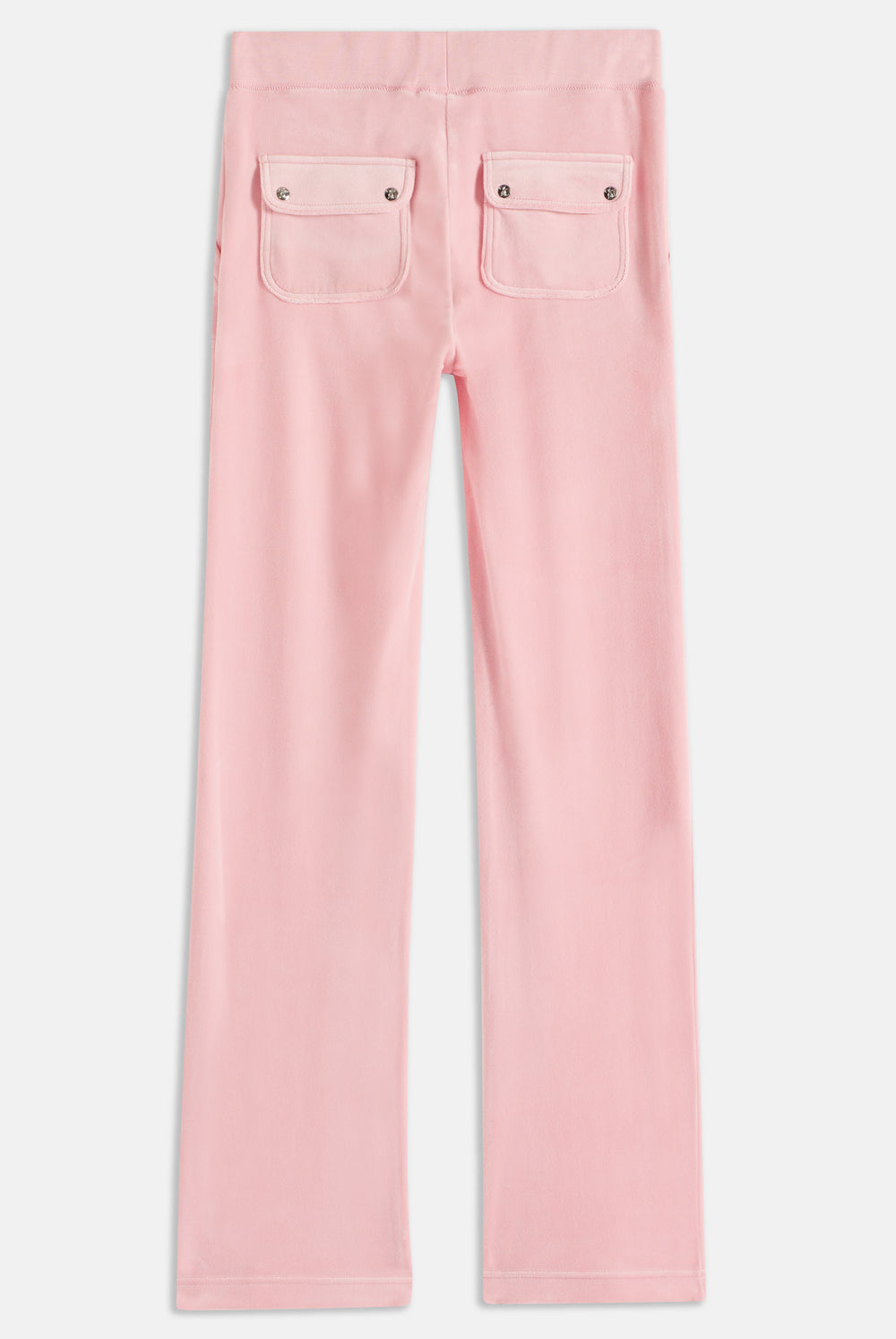 Displays the Juicy Pink Classic 'Juicy' branded velour del ray pocketed bottoms