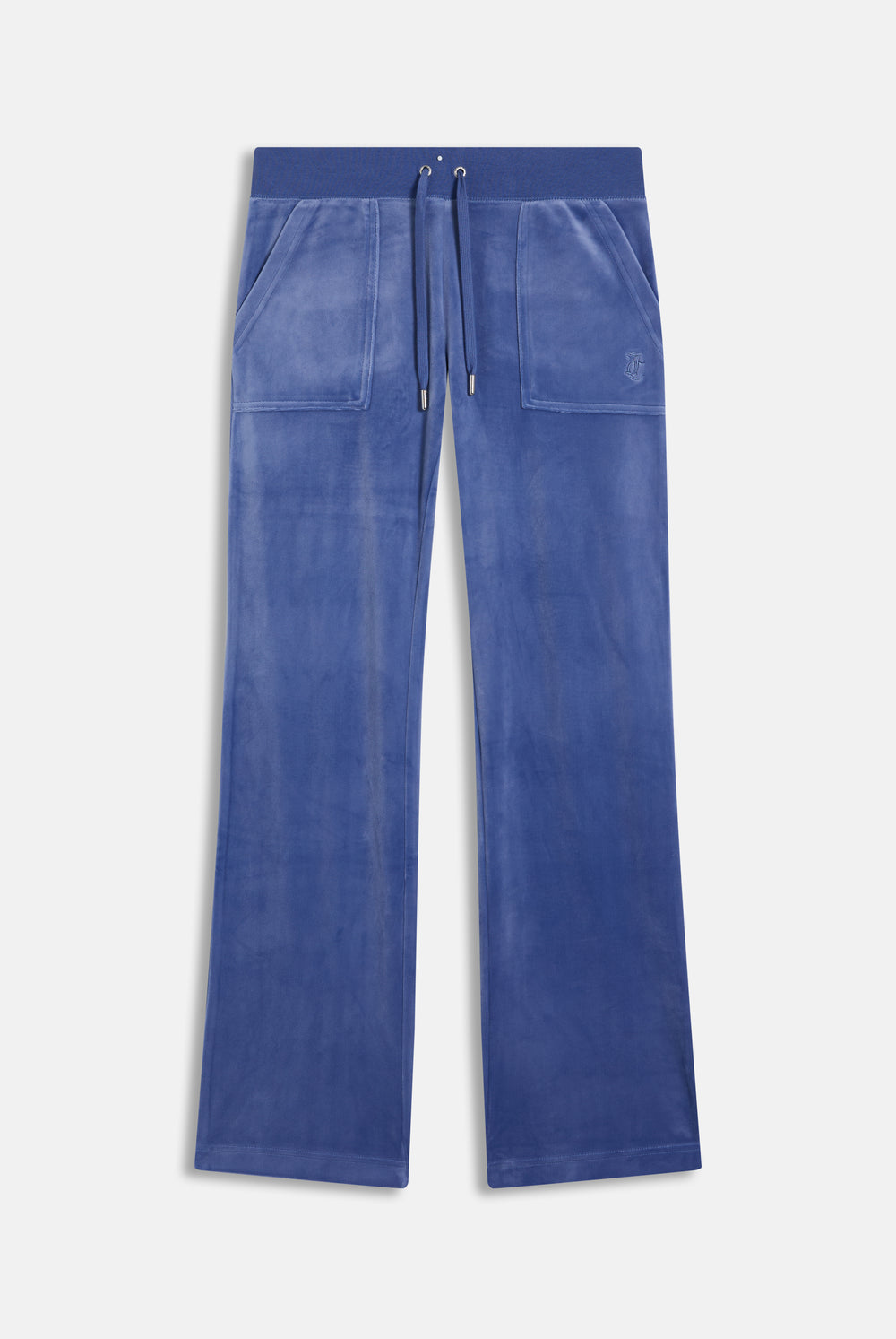 Displays the Grey Blue 'Juicy' branded classic velour del ray pocketed bottoms 