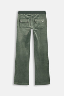 Displays the Thyme 'Juicy' branded classic velour del ray pocketed bottoms 