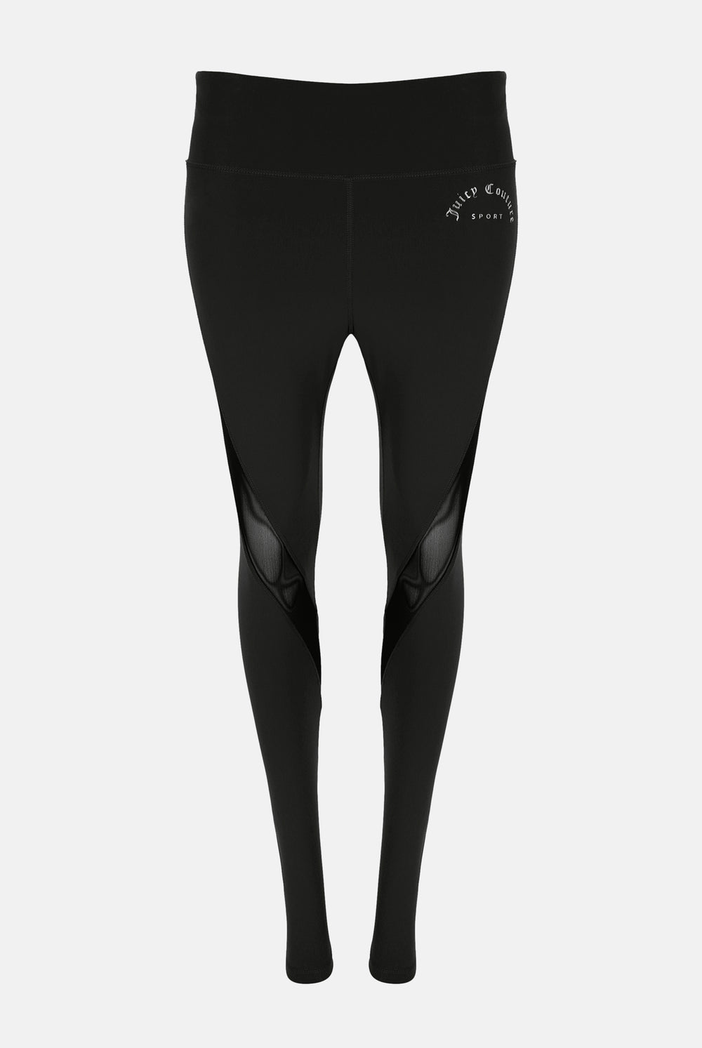 Displays the Black 'Juicy' branded black rib peached interlock active legging 