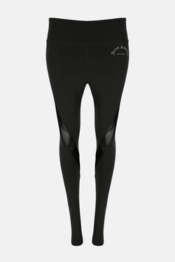 Displays the Black 'Juicy' branded black rib peached interlock active legging 