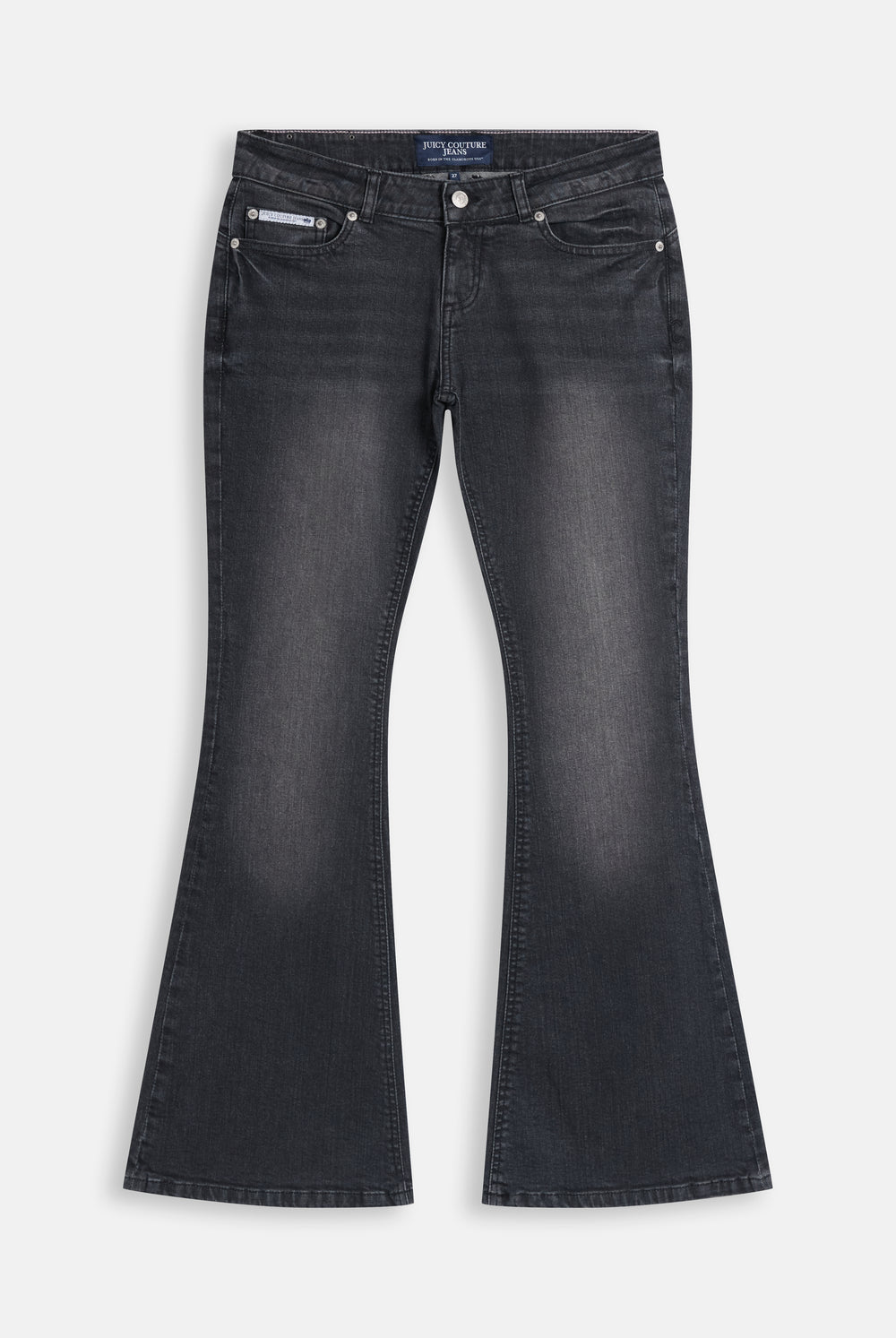 Washed Black Denim Diamanté Low Rise Flare Jeans