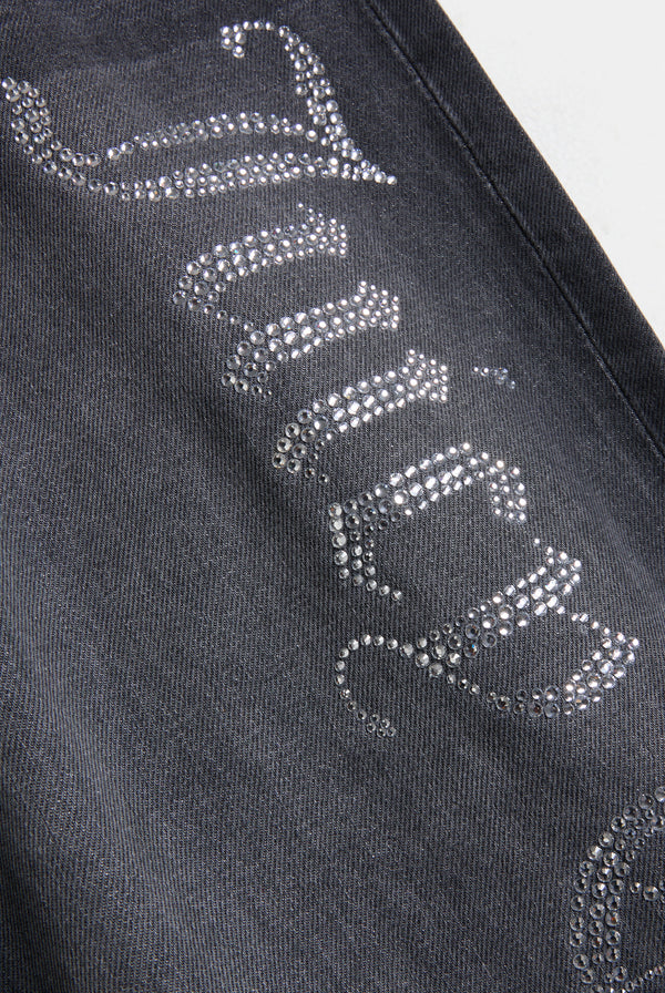 WASHED BLACK DIAMANTÉ WIDE LEG JEANS