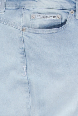 Displays the Bleached Demin 'Juicy' couture low rise flare diamanté jeans 