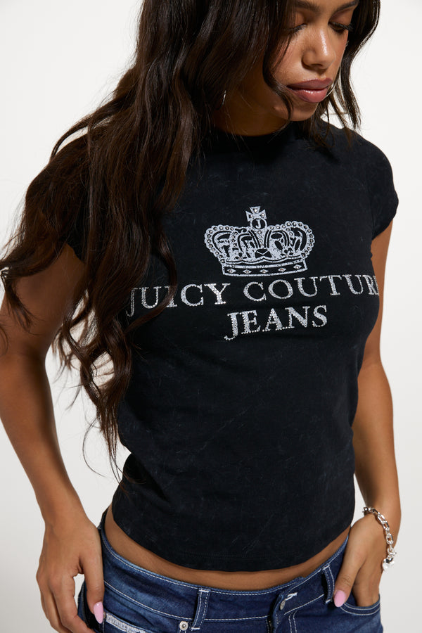 BLACK WASHED JUICY COUTURE JEANS LONGLINE TEE