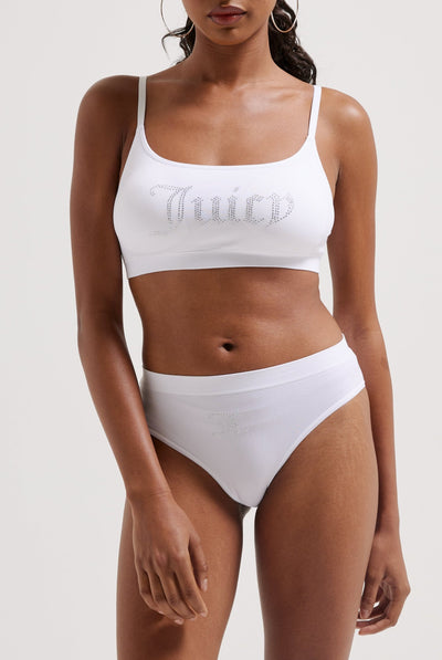 WHITE DIAMANTÉ HIGH LEG BRIEF AND BRALETTE SET