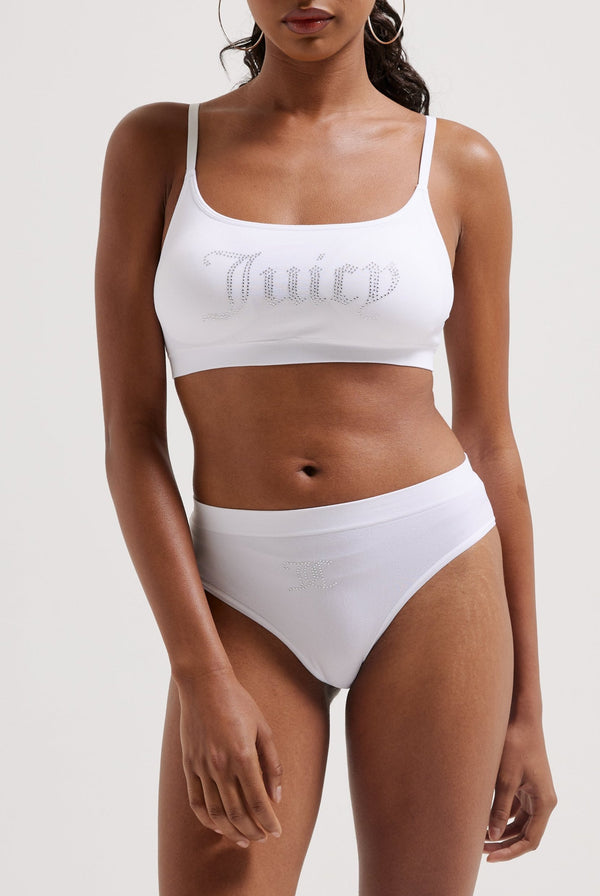WHITE DIAMANTÉ HIGH LEG BRIEF AND BRALETTE SET