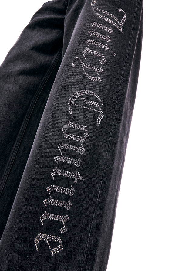 WASHED BLACK DIAMANTÉ WIDE LEG JEANS