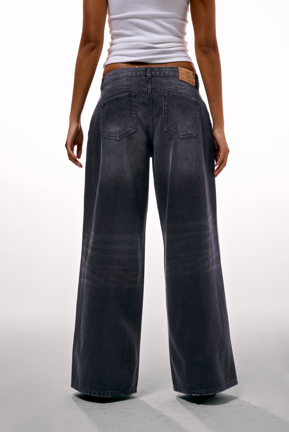 WASHED BLACK DIAMANTÉ WIDE LEG JEANS