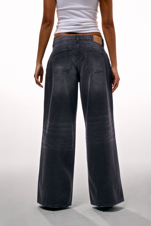 WASHED BLACK DIAMANTÉ WIDE LEG JEANS