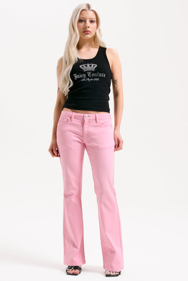PINK WASH DIGI DIAMANTÉ MID RISE FLARED JEANS