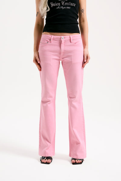PINK WASH DIGI DIAMANTÉ MID RISE FLARED JEANS