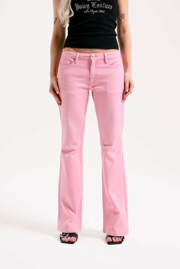 PINK WASH DIGI DIAMANTÉ MID RISE FLARED JEANS