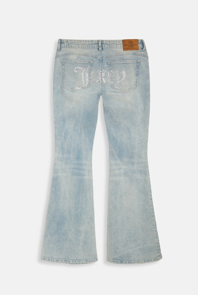 LIGHT WASH DIAMANTÉ LOW RISE FLARE JEAN
