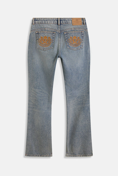 VINTAGE WASH DOG CREST BOOTCUT JEANS