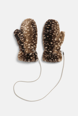 Displays a pair of the Bambi Print 'Juicy' branded Drawstring Fur Mittens