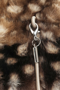 Displays the Bambi Print 'Juicy' branded Drawstring Fur Mittens featuring the close up on the details