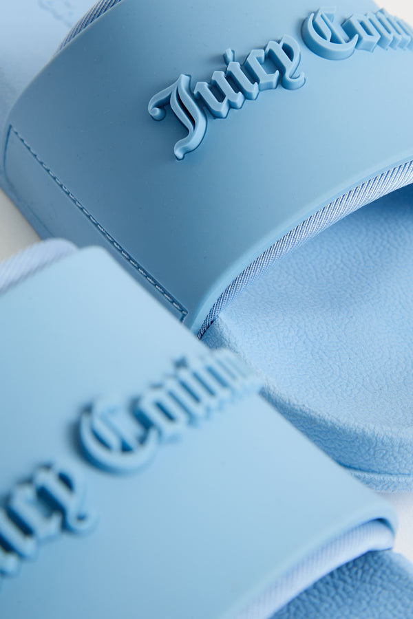 DUSK BLUE LOGO EMBOSSED SLIDERS