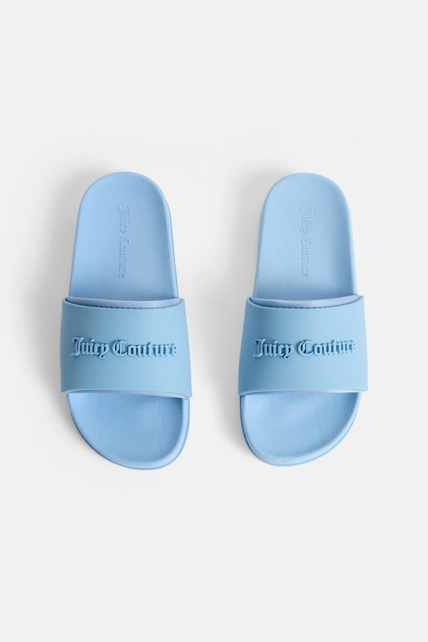 DUSK BLUE LOGO EMBOSSED SLIDERS
