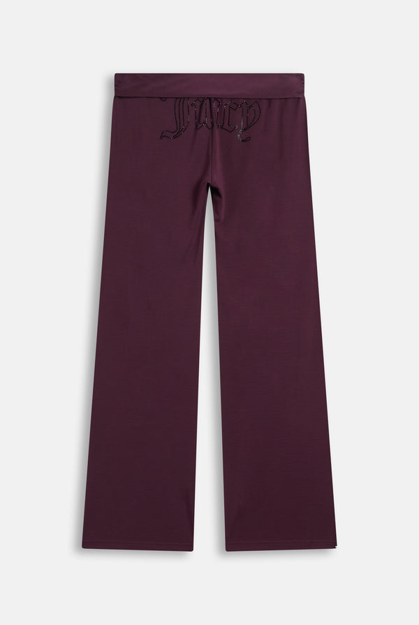 Displays the Winetasting 'Juicy' branded Belted Flare Trousers