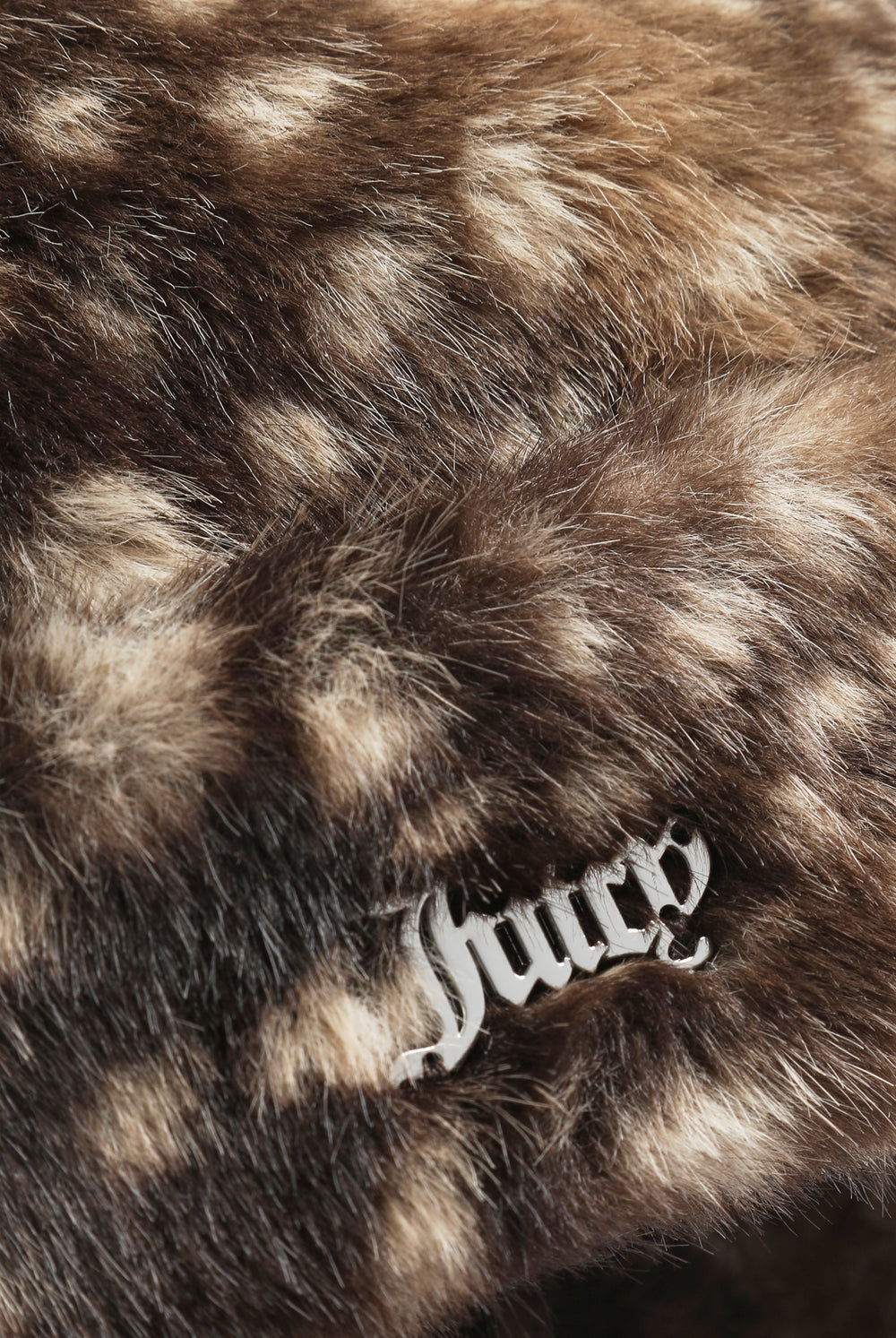 Displays the Bambi Print 'Juicy' branded Faux Fur Hat featuring the juicy branding 