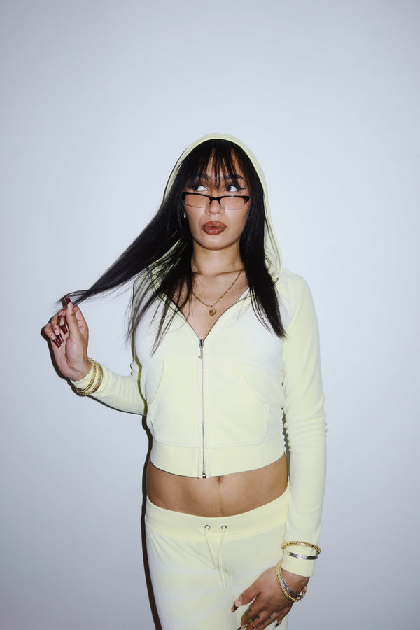 YELLOW PEAR COTTON VELOUR WASHED FITTED HOODIE