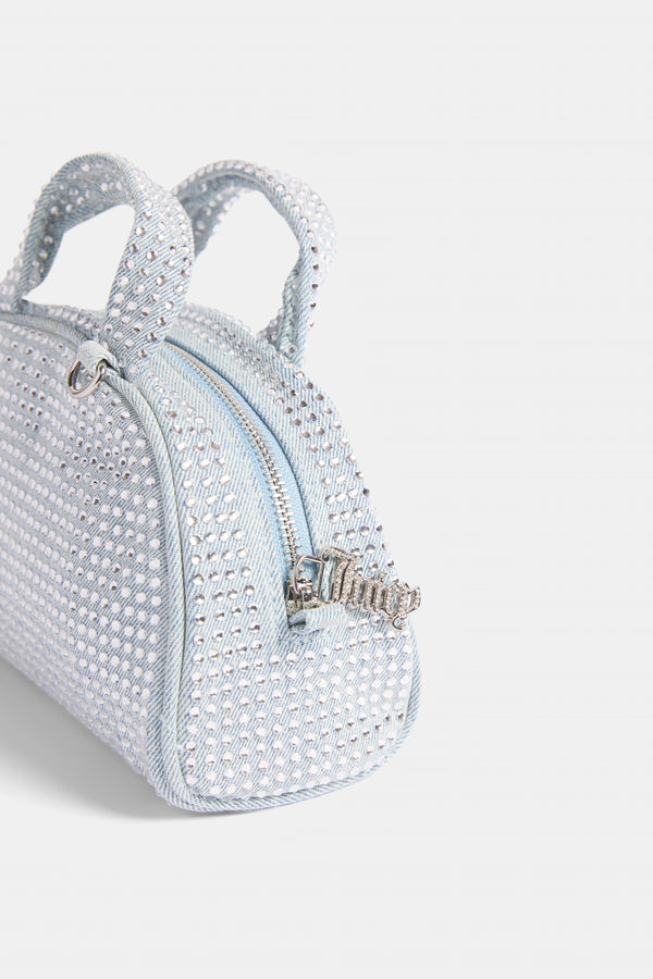 WASHED BLUE DENIM & DIAMANTÉ BOWLING HANDBAG