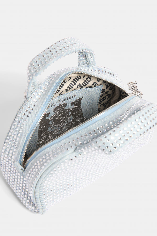 WASHED BLUE DENIM & DIAMANTÉ BOWLING HANDBAG