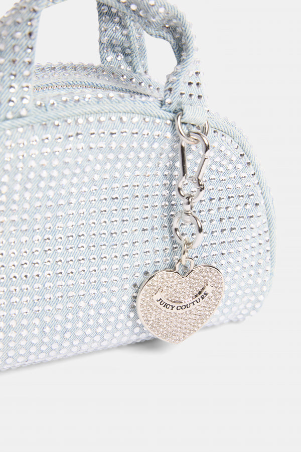 WASHED BLUE DENIM & DIAMANTÉ BOWLING HANDBAG