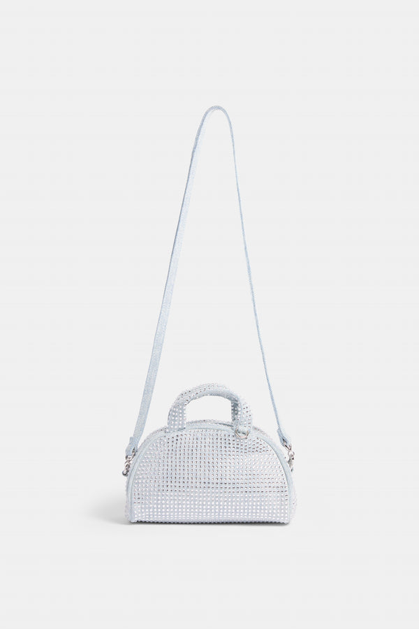 WASHED BLUE DENIM & DIAMANTÉ BOWLING HANDBAG