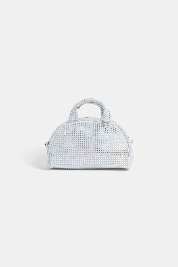 WASHED BLUE DENIM & DIAMANTÉ BOWLING HANDBAG