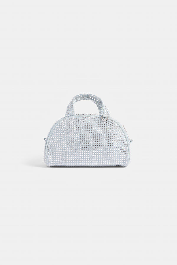 WASHED BLUE DENIM & DIAMANTÉ BOWLING HANDBAG