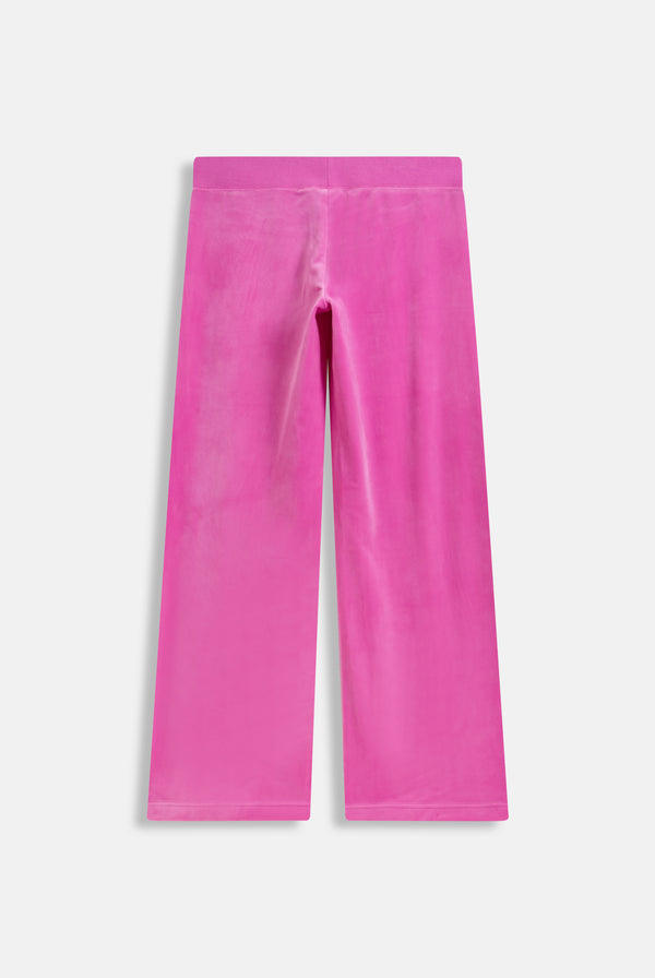 Displays the super pink 'Juicy' branded diamanté crown OG straight low rise velour bottoms 