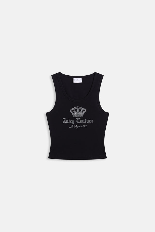 Displays the black 'juicy' branded ribbed diamanté crown vest 