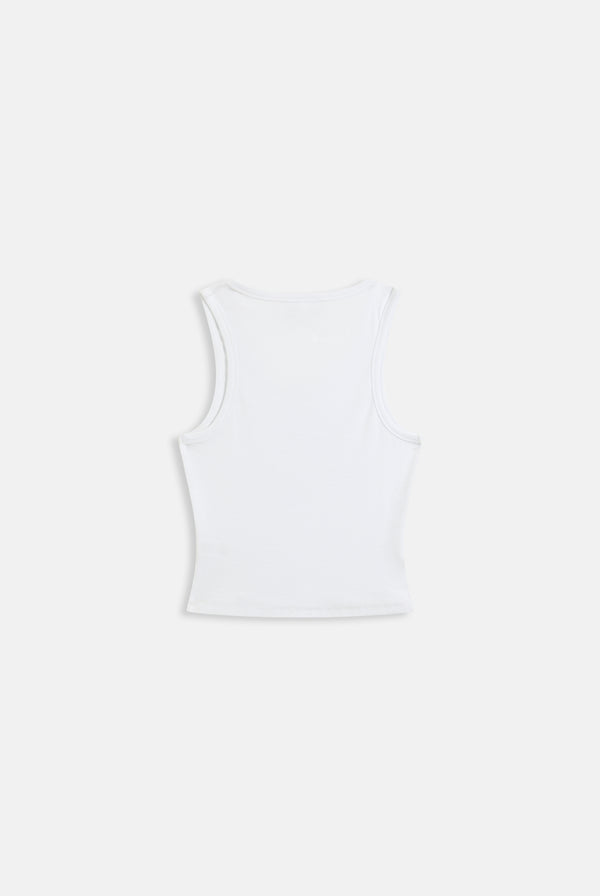 Displays the White 'juicy' branded ribbed diamanté crown vest 