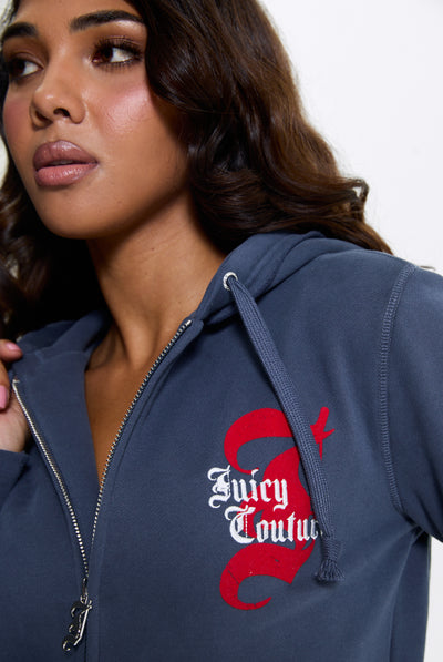 MOOD INDIGO LONGLINE FLEECE ZIP THROUGH HOODIE
