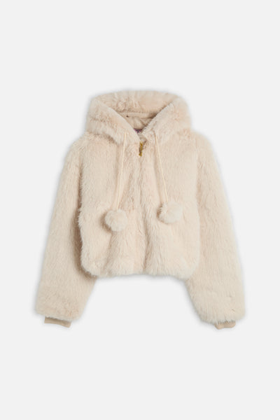 Natural Fur Hooded Faux Fur Jacket